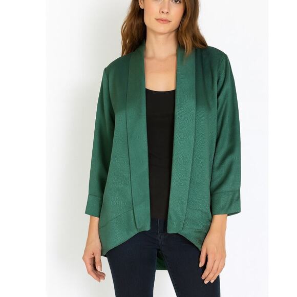 Alberto Makali blazer Kelly Green textured open front SZ LG 3/4 sleeve business - Picture 1 of 8